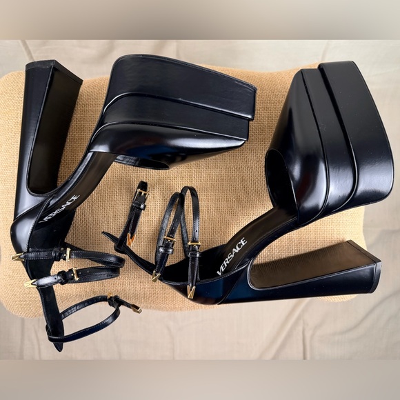 Versace Black Platform Strappy Heels - Picture 3 of 8